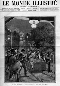 ジェットコースター、1888年7月、ヌイリー・シュル・セーヌの祝宴にて。新聞 "The Illustrous World "の表紙。 作： French School