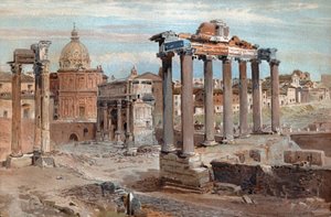 ローマのフォーラム。ローマのフォーラム。(水彩画、1900年頃) 作： French School