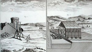 1770年頃に出版されたDenis Diderot(1713-84)の「Encyclopedie des Sciences et Metiers」に掲載されているローマの包囲機械(エングレーヴィング) 作： French School