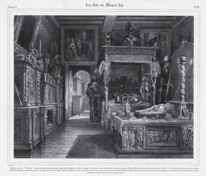 1515年、メアリー・テューダーが夫であるフランス王ルイ12世の死後、喪に服していたパリのホテル・ド・クリュニーの部屋（リトグラフ版 作： French School