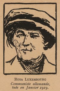 ローザ・ルクセンブルク、1919年1月のスパルタ蜂起後、フライコルプスによって殺害されたドイツの共産主義革命家（リトグラフ）