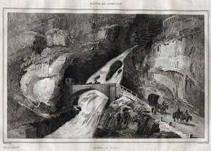 Route du Simplon - M. de Norvins, Ch. Nodier 1834-1836による "Picturesque Italy "からのエングレーヴィング。 作： French School