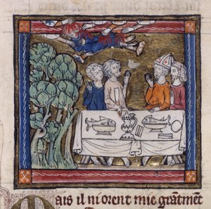 ロイヤル 14 E.III fol.76v ロバート・デ・ボロン作「聖杯のロマンス」より、1315 年頃 (ベラム) 作： French School
