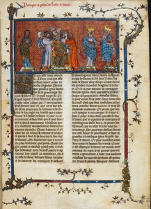 Royal 16 G. VI、f.3 ファラモンの戴冠式、「Chroniques de France」のイラスト、1332年頃（ベラム） 作： French School