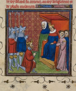 ロイヤル 20 C.V11 エドワード 1 世の前のジョン バリオール、「Chroniques de France ou de St. Denis」のイラスト