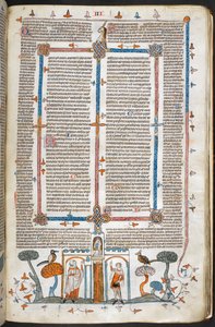 ロイヤル MS 10 E IV、f.209r、画家と悪魔、グレゴリー IX の Decretals から、バーナード オブ パルマ (「Smithfield Decretals」)、c.1300-40 (ベラム)