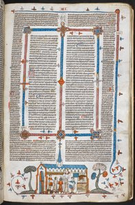 Royal MS 10 E IV f.211r、ミサでのコミュニカントのベースページシーン、c.1300-40（羊皮紙のペンとインクとテンペラ） 作： French School