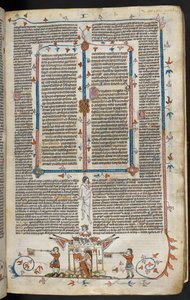 ロイヤル MS 10 E IV f.66r、騎乗した騎士が城から出てくるページの基本シーン、1300～40 年頃（羊皮紙にペンとインク、テンペラ）
