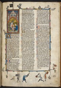 ロイヤル Ms 14 e III f.140r イングランドのヘンリー 2 世と筆記者、「聖杯の物語、聖杯の探求、モルテ アーサー」のイラスト、1315-25 年頃（ベラム） 作： French School