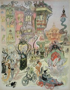 近代的な街並み、雑誌「Au Temps Present」より、1890～1900年頃（カラーリトグラフ） 作： French School