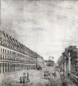 パリ、リヴォリ通り - 1840年頃の「パリのモニュメントの絵のアルファベット」（エングレーヴィング） 作： French School