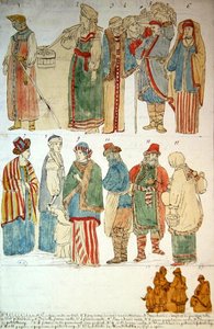 ロシアの衣装、1792年頃（水彩・紙） 作： French School