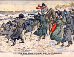 日露戦争-奉天の戦いの後 ロシア軍の司令官、クロパトキン将軍が自軍の退却を指示している様子。日露戦争（1904-1905） - 奉天の戦いの後で。撤退を命じるクロパトキン将軍。Le pのイラスト 作： French School