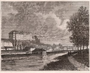 Sable-sur-Sarthe (サブル・シュル・サルト) - V.A. Malt-Brownによる「La France illustree: geography, history, statistical administration」に掲載された彫刻。1884 作： French School