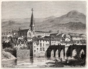 Saint-Antonin-Noble-Val (サン・アントナン・ノーブル・ヴァル) - Languedoc-Roussillon-Midi-Pyrenee - V.A. Malt-Brownによる "France illustree: Geography, history, statistical administration "に掲載された彫刻。1884 作： French School