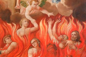 サン・ニコラ・ド・ヴェローチェ教会。最後の審判：地獄。救われた人たちのグループ。絵画。フランス 作： French School