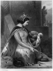 フランスの女王Saint Bathilde（680年没）Clovis IIの妻。"Les Saintes Femmes "にて 作： French School