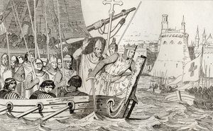 セントルイス9世（1214-70）は、1840年に出版されたコラートの「フランスの歴史」から部隊を率いて戦いました。