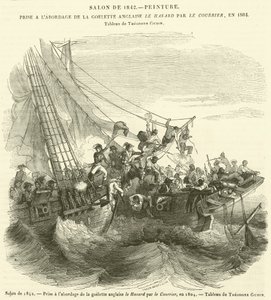 1842年のサロン、1804年にイギリスのスクーナー船ル・ハサール号に乗船したクーリエ号の様子（エングレービング 作： French School