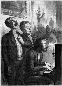 サロンの歌手たち。オノレ・ドーミエ（1808-1879）の漫画。1862年11月1日付「Le Monde Illustré」290号に掲載された版画。 作： French School