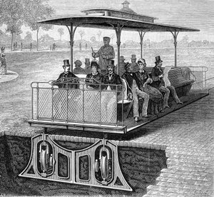 見えない車輪を使ったサンフランシスコのケーブルカー - Louis Figuier著「The new conquests of science」より 作： French School