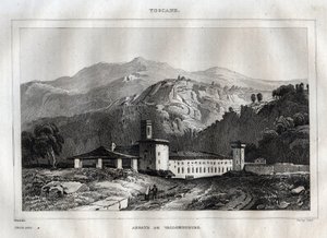 Santa Maria di Vallombrosa トスカーナ州レッジョ市にあるベネディクト会修道院 - Vallombrosa Abbey - M. de Norvins, Ch. Nodier 1834-1836による "Italy Picturesque" - History and Descriptive Painting of Italyからのエングレーヴィング。
