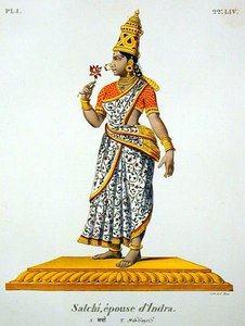 インドラの妻サッチー、C.ド・モット（1785-1836）の彫刻（カラーリトグラフ）。 作： French School