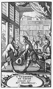 1735年、モンフルーリー美術館から撮影した、モンフルーリー作のLImpromptu de l&39;Hotel deCondéのシーン 作： French School