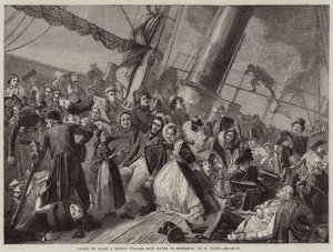 アーブルからオンフルールへ向かうフランス汽船の船上の風景（エングレービング 作： French School