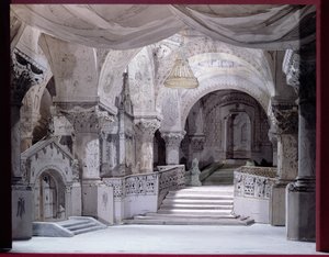ビクターユーゴー（1802-85）、1867年（紙にペンとインク）のHernaniのパフォーマンスのための風景デザイン 作： French School