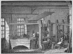 化学。 製紙。 手作りの紙。 彫刻: 偉人たちと産業の偉大な事実、フランス、1880 年頃 (彫刻)