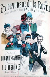 パウルス（1845-1908）がスカラ座で創作した歌曲「歌劇場の憂鬱」のスコア、音楽：L.C.デソルム、テキスト：デソルムとガルニエ、1890年頃（カラーエングレービング 作： French School