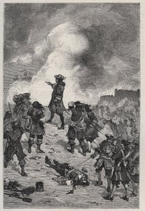 1695年、イギリス艦隊の攻撃からブレストを守るフランスの牧童、セバスチャン・ザ・プレストル（1633-1717） - ルイ・デュマ1889年の「Les Hommes Celebres de la France」に掲載された版画 作： French School