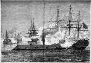 分離独立戦争（1861年～1865年）またはアメリカ南北戦争-ニューポートニュース（バージニア州）の海戦-3月8日～9日 作： French School