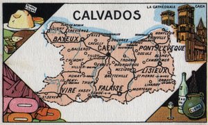 フランス県地図シリーズ：ル・カルヴァドス、20世紀初頭（クロモ） 作： French School