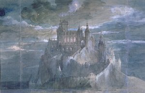 1884年のコメディフランセーズでのハムレット（Act One）の制作のためのセットデザイン（紙にトイレ）