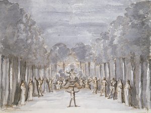 Les Menus Plaisirs du Roiというタイトルのコレクションからのオペラのセットデザイン（紙にペンとインクとトイレ） 作： French School