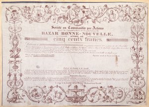 バザールボンヌヌーヴェルの500フランの株券、1836 作： French School
