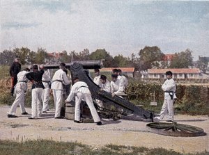 席と四角の見張り台から95口径の大砲を撃つ-「軍事アルバム」で-足軽の大砲 作： French School