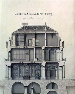 プチ・ブール城の中心部を横から見た断面図、サロンの様子 作： French School