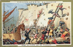 9世紀のノルマン人によるパリの包囲、ショコラトリーサントインの広告、1900年頃