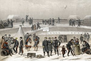 1870年、1870-1871年の戦争中に行われたパリの包囲戦。街の防衛を準備する兵士たち：地下壕にいる兵士の姿が見える。 作： French School