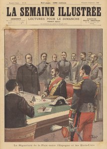 1898年8月12日、ワシントンDCのスペイン-米戦争における平和終結の敵対行為に関する議定書の署名 作： French School