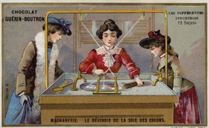 シルクの製造。繊維を紡いでリールにする（クロモリト 作： French School