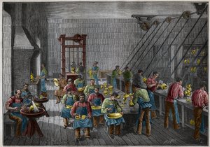 19世紀のフランスの銀器工房。Adolphe BITARDの "Les arts et metiers illustres "に掲載された1885年のエングレーヴィング。 作： French School