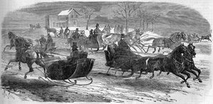 1858年冬、アメリカ（ニューヨーク）のニューヨークでのソリ。1858年3月6日付「Le Monde Illustré」47号に掲載されたエングレーヴィング。 作： French School