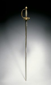 小刀、パリ、1730年頃（金メッキ＆ブルースチール、銀線入り