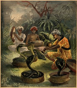 インドの蛇使い（コブラ）。1892年8月18日付「La Terre Illustree」94号に掲載された図版。