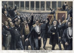 ジョルジュ・クレマンソー（1841-1929）出席の下、フランスの下院でインターナショナルを歌う社会主義者たち - 「Le Petit Journal」1909年5月号（彫刻）。 作： French School