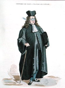 1725年の弁護士、1887年に出版された「Costumes de Paris a Travers les Siecles」より（カラー・エングレービング） 作： French School